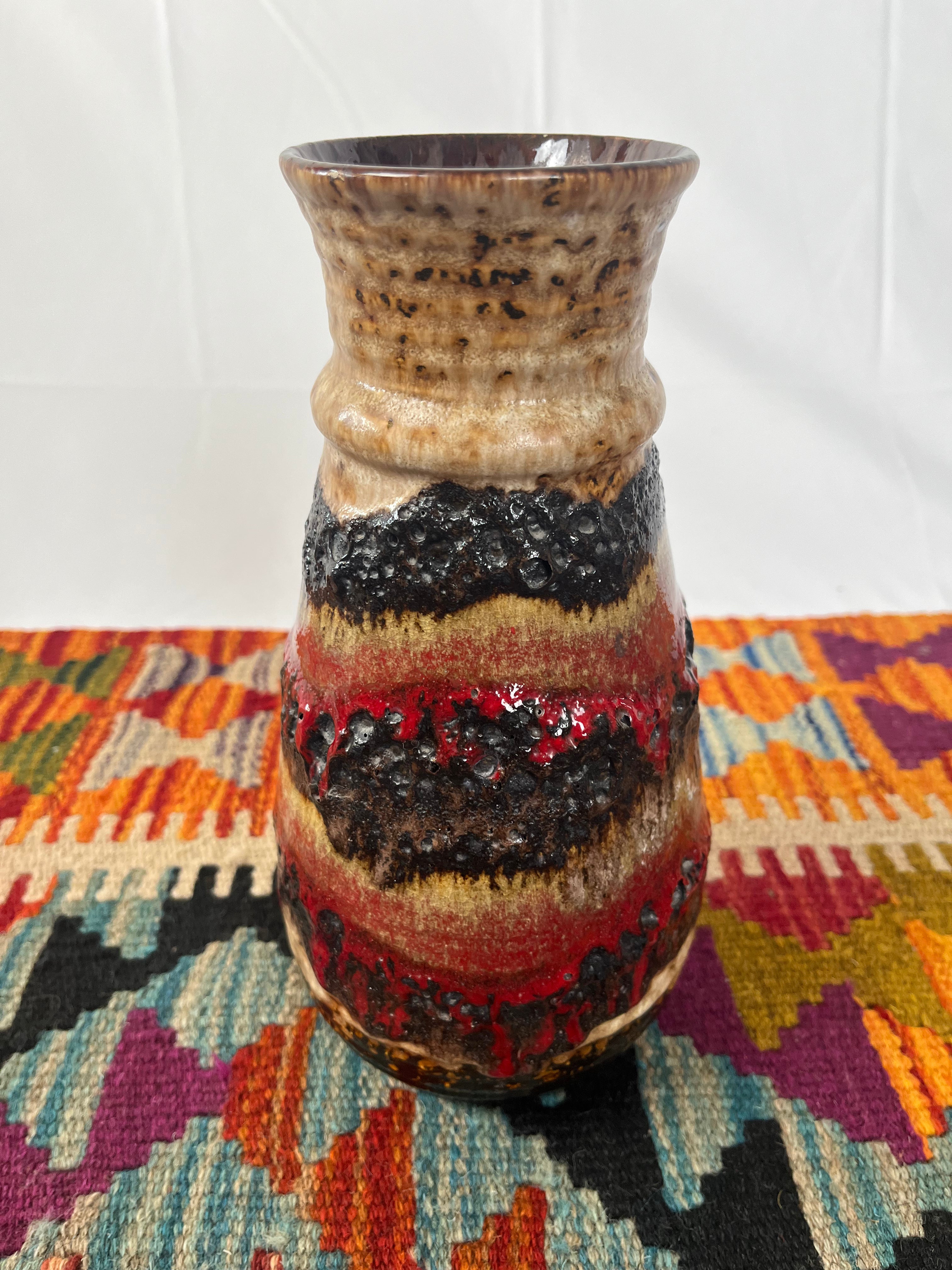 West German Fat Lava Red/Grey Pot