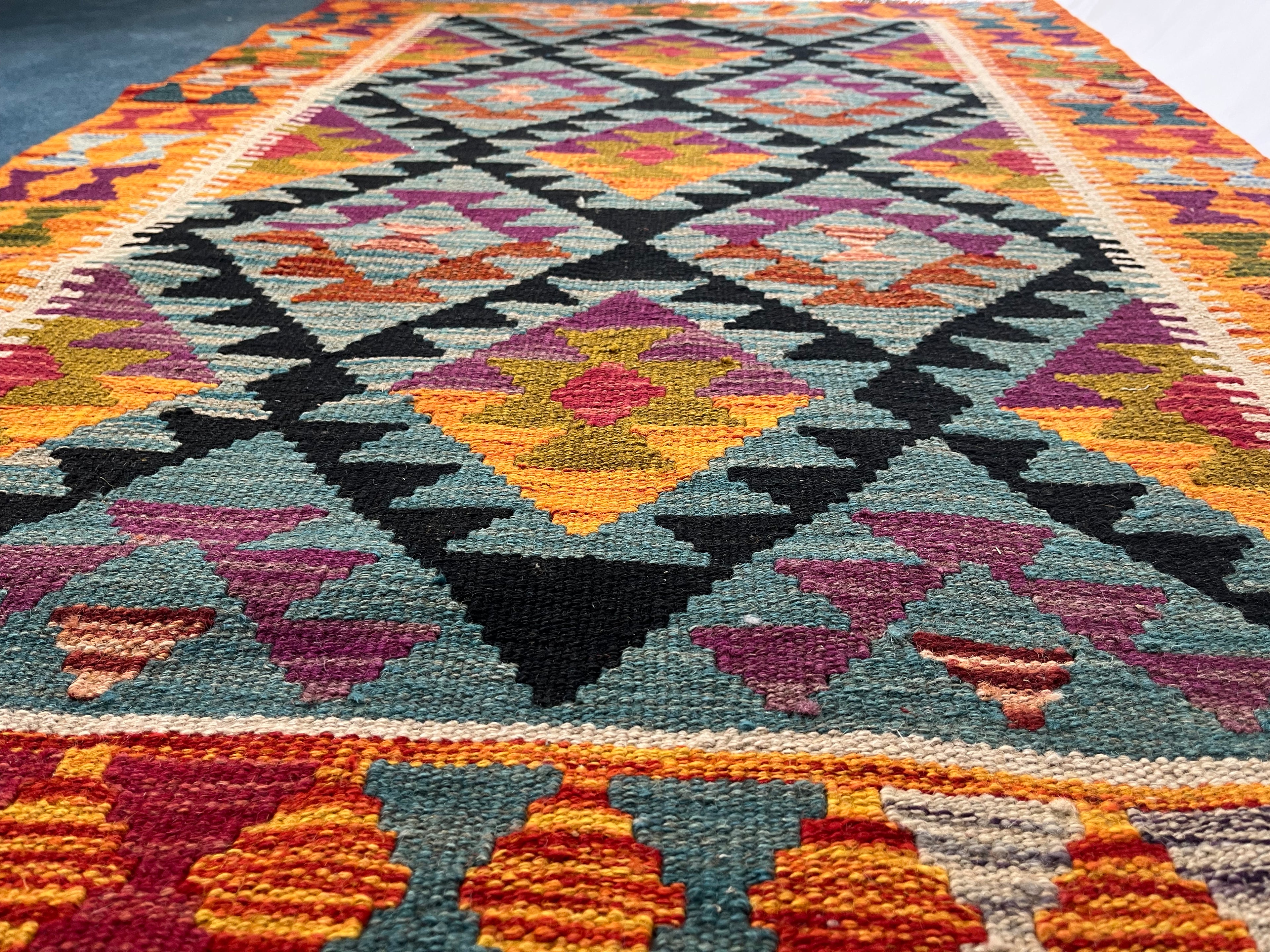 Maimana Orange/Blue Kilim Rug