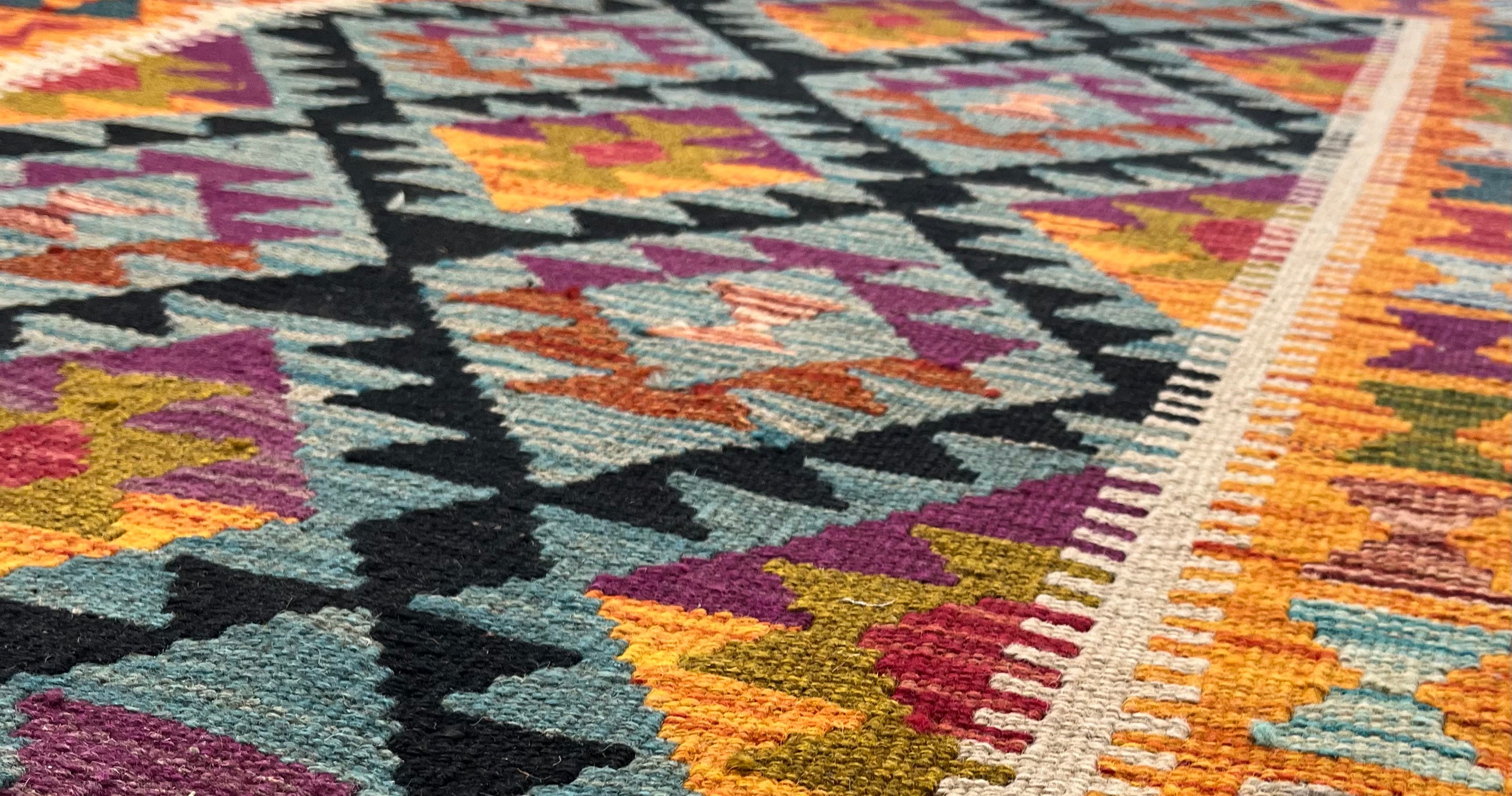 Maimana Orange/Blue Kilim Rug