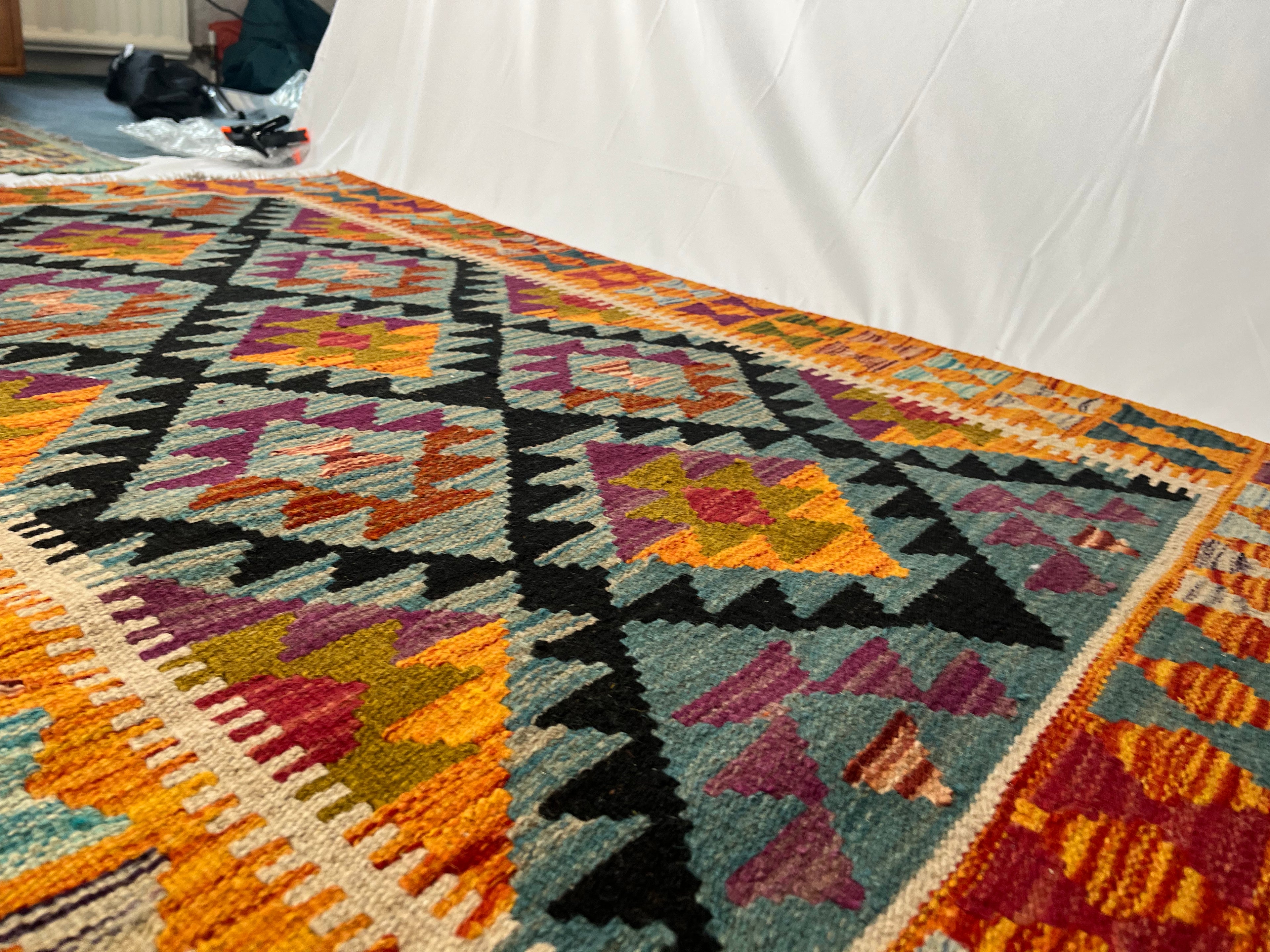 Maimana Orange/Blue Kilim Rug